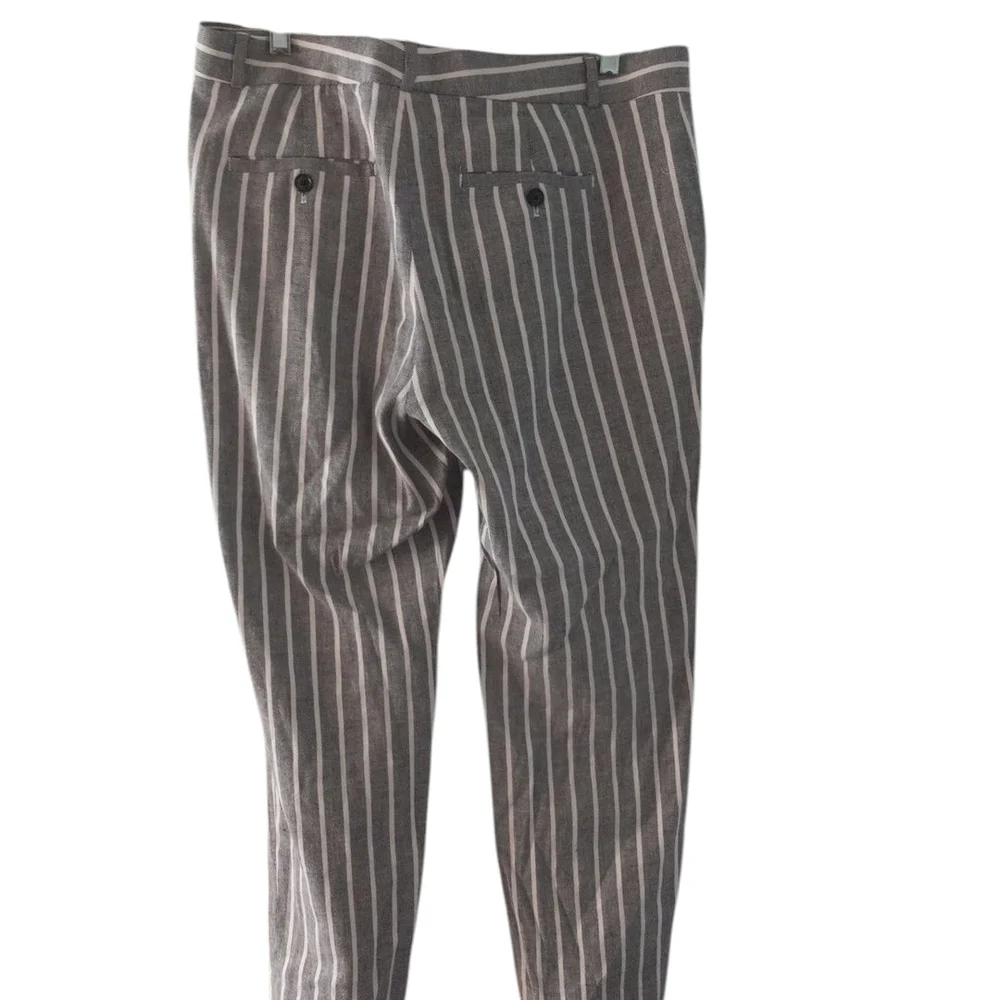 Banana Republic Avery Striped Gray/white Linen Blend Women's Pants 8